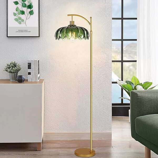 ILLMTW Gold Floor Lamp for Living Room,Bedroom,Mid Century Modern Standing Lamp with Remote,Dimmable Brass Tall Lamp Vintage Retro Green Glass Arc Floor Flower Floor Light Boho Bohemian - Image 9