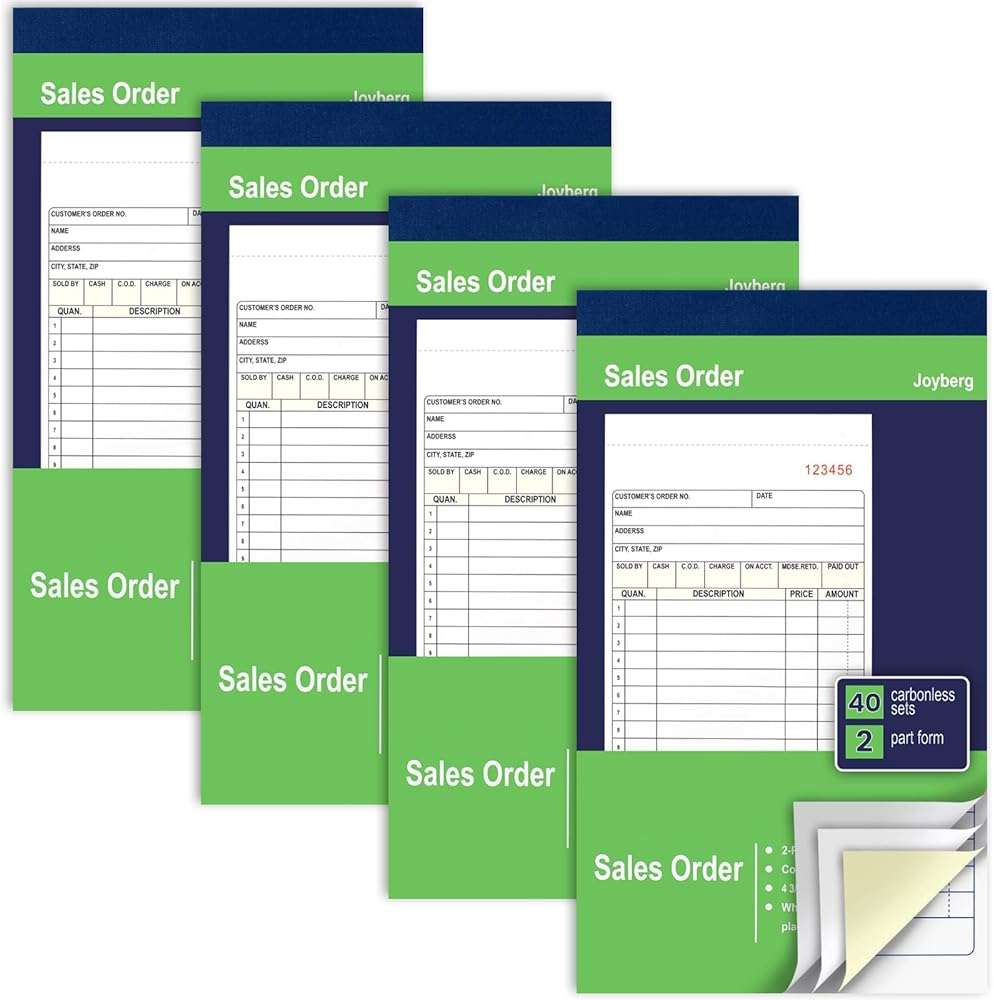 Joyberg 4 Pack Sales Order Book, 4.17inx7.2in Receipt Book with Carbon Copies, 2-Part Carbonless(White and Yellow), 40 Sets Per Book, Order Book for Small Business - Image 1