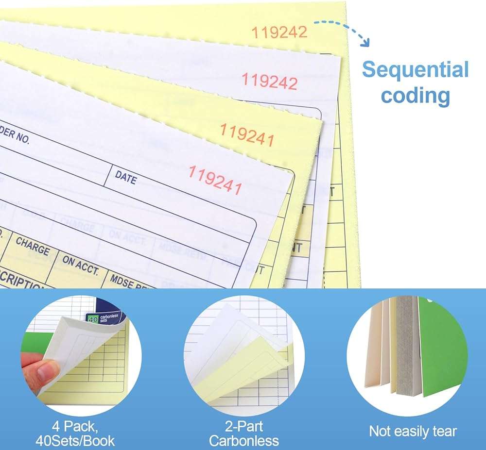 Joyberg 4 Pack Sales Order Book, 4.17inx7.2in Receipt Book with Carbon Copies, 2-Part Carbonless(White and Yellow), 40 Sets Per Book, Order Book for Small Business - Image 6