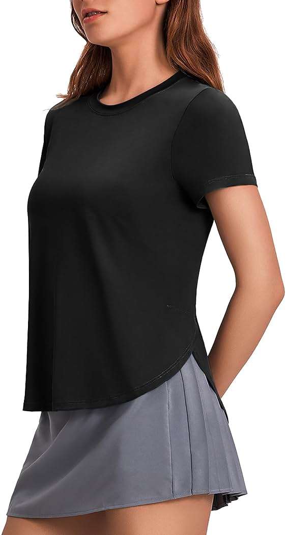 PINSPARK Workout Tops for Women UPF 50+ Yoga Shirts Short Sleeve Athletic Tops with Side Slits Running Gym Tee Top Loose Fit - Image 1