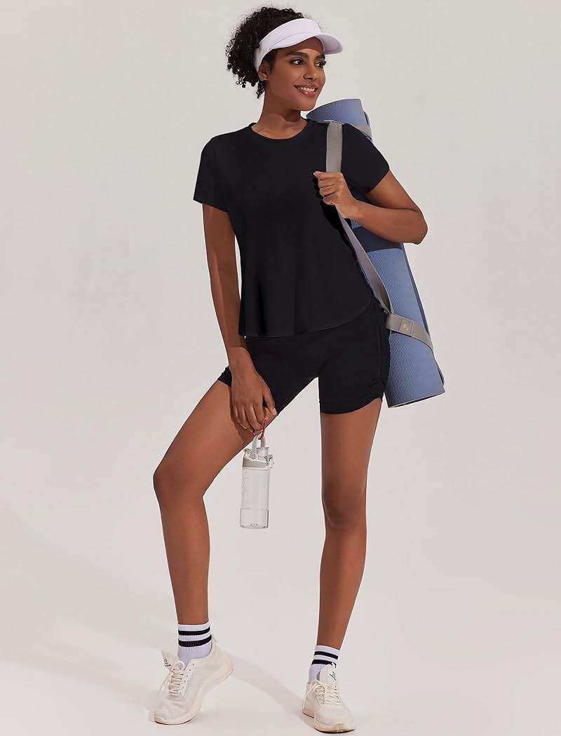 PINSPARK Workout Tops for Women UPF 50+ Yoga Shirts Short Sleeve Athletic Tops with Side Slits Running Gym Tee Top Loose Fit - Image 6