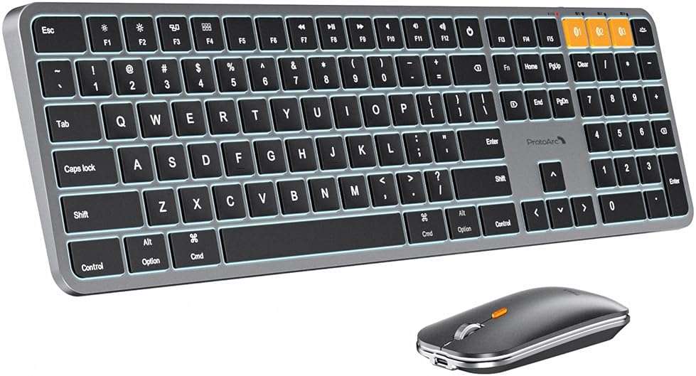 ProtoArc Backlit Bluetooth Keyboard and Mouse for Mac, KM100-A Full Size Wireless Keyboard Mouse for Mac, Multi-Device, Rechargeable, No USB, for MacBook Pro/Air, iPhone, iPad, Space Gray - Image 1