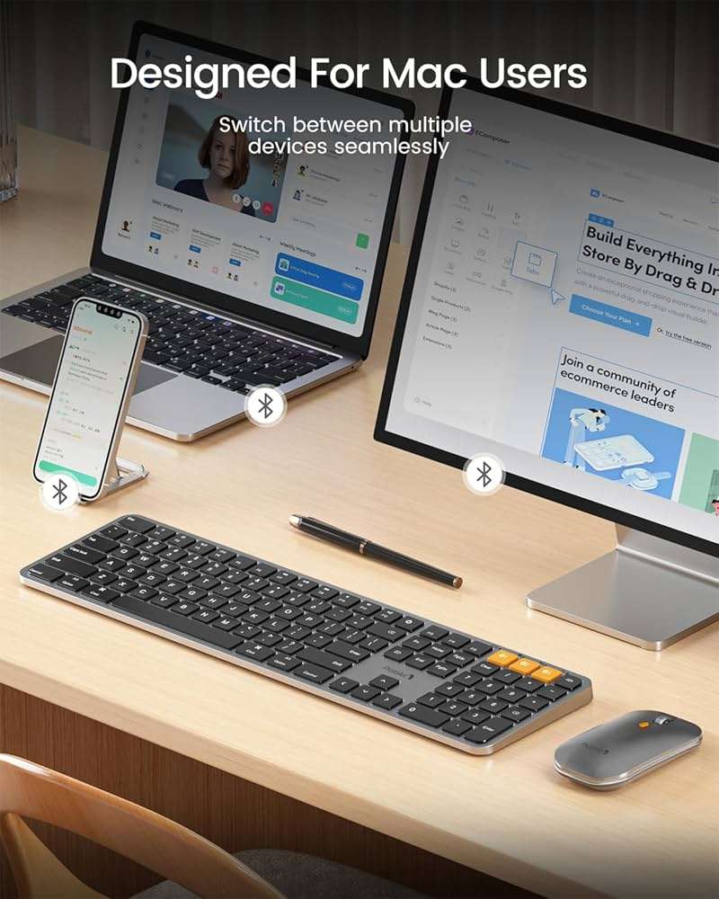 ProtoArc Backlit Bluetooth Keyboard and Mouse for Mac, KM100-A Full Size Wireless Keyboard Mouse for Mac, Multi-Device, Rechargeable, No USB, for MacBook Pro/Air, iPhone, iPad, Space Gray - Image 2