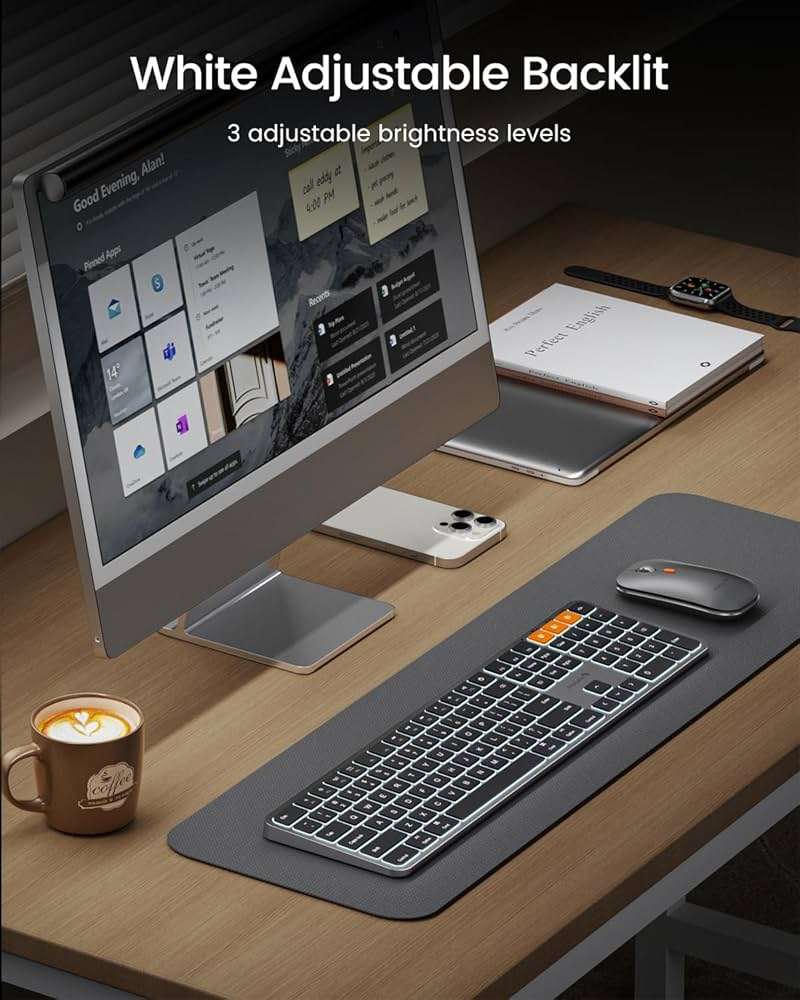 ProtoArc Backlit Bluetooth Keyboard and Mouse for Mac, KM100-A Full Size Wireless Keyboard Mouse for Mac, Multi-Device, Rechargeable, No USB, for MacBook Pro/Air, iPhone, iPad, Space Gray - Image 3