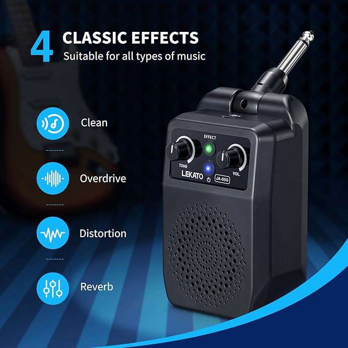 LEKATO Mini Electric Guitar Amp 5W, Portable Guitar Amp Bluetooth with Built-in 4 Effects, Clean Distortion Overdrive Reverb, Rechargeable Small Amplifier for Practice, Black (JA-05G) - Image 2