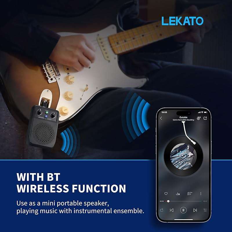 LEKATO Mini Electric Guitar Amp 5W, Portable Guitar Amp Bluetooth with Built-in 4 Effects, Clean Distortion Overdrive Reverb, Rechargeable Small Amplifier for Practice, Black (JA-05G) - Image 3