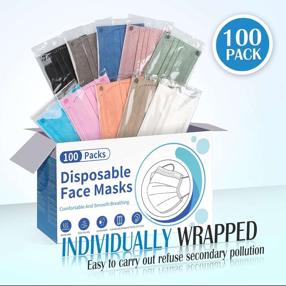 Disposable Face Mask For Adults - Travel Essentials, 100 Pack Individually Wrapped, 4 Ply Protection,Safety Masks Disposable - Image 4
