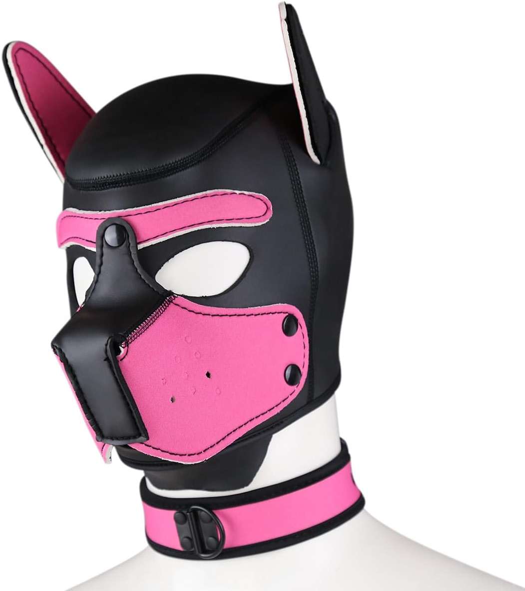 Dermica Adults Neoprene Puppy Hood Mask with Collar,Removable Cosplay Dog Full Face Pup Hood Mask,Head Circumference 25-27" - Image 1