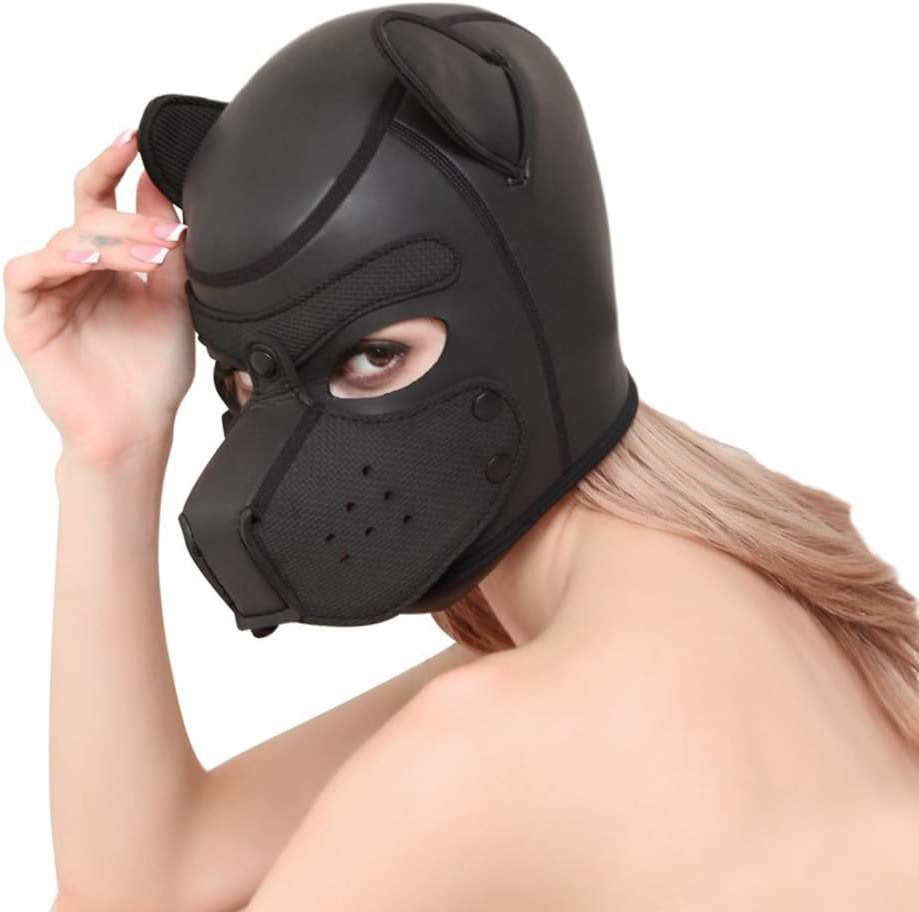 Dermica Adults Neoprene Puppy Hood Mask with Collar,Removable Cosplay Dog Full Face Pup Hood Mask,Head Circumference 25-27" - Image 2