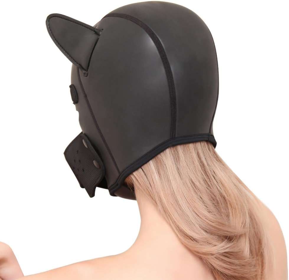 Dermica Adults Neoprene Puppy Hood Mask with Collar,Removable Cosplay Dog Full Face Pup Hood Mask,Head Circumference 25-27" - Image 3