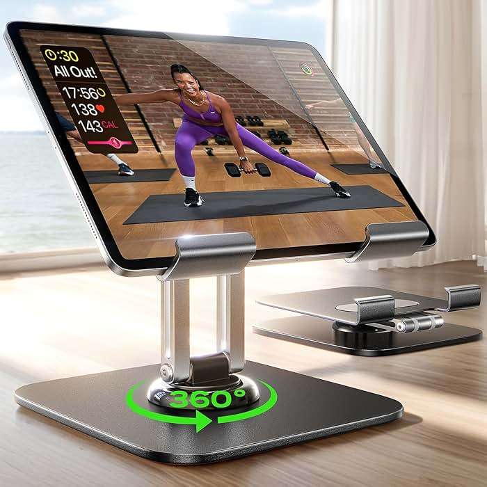 LISEN for iPad Stand Holder [All-Metal Foldable] Adjustable Tablet Stand for Desk, 2026 iPad Accessories Rotating Display Stand Office Men Gifts Kindle Tablet PS Switch iPhone 11"-4.7" - Image 1