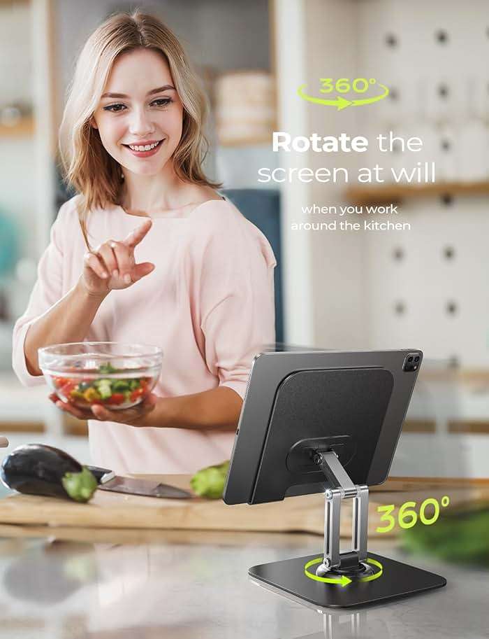 LISEN for iPad Stand Holder [All-Metal Foldable] Adjustable Tablet Stand for Desk, 2026 iPad Accessories Rotating Display Stand Office Men Gifts Kindle Tablet PS Switch iPhone 11"-4.7" - Image 5