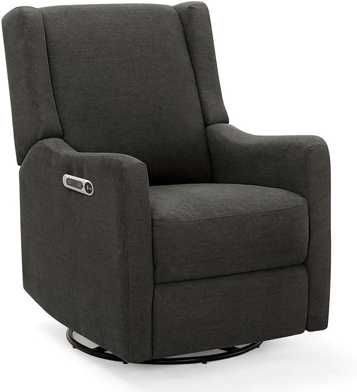 Delta Children Mercer Electronic Power Recliner and Swivel Glider with USB Port in LiveSmart Performance Fabric - Water Repellent & Stain Resistant, Dark Grey - Image 1