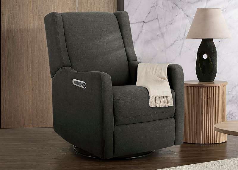 Delta Children Mercer Electronic Power Recliner and Swivel Glider with USB Port in LiveSmart Performance Fabric - Water Repellent & Stain Resistant, Dark Grey - Image 2