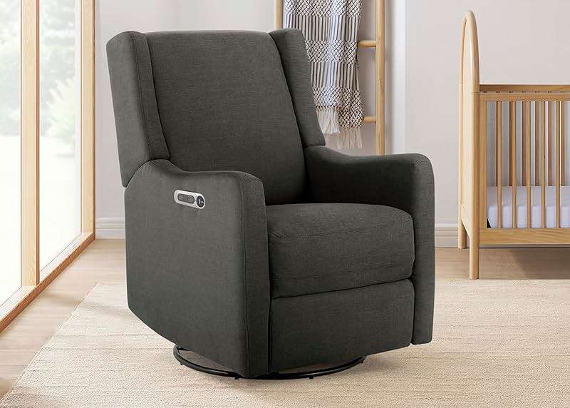 Delta Children Mercer Electronic Power Recliner and Swivel Glider with USB Port in LiveSmart Performance Fabric - Water Repellent & Stain Resistant, Dark Grey - Image 12