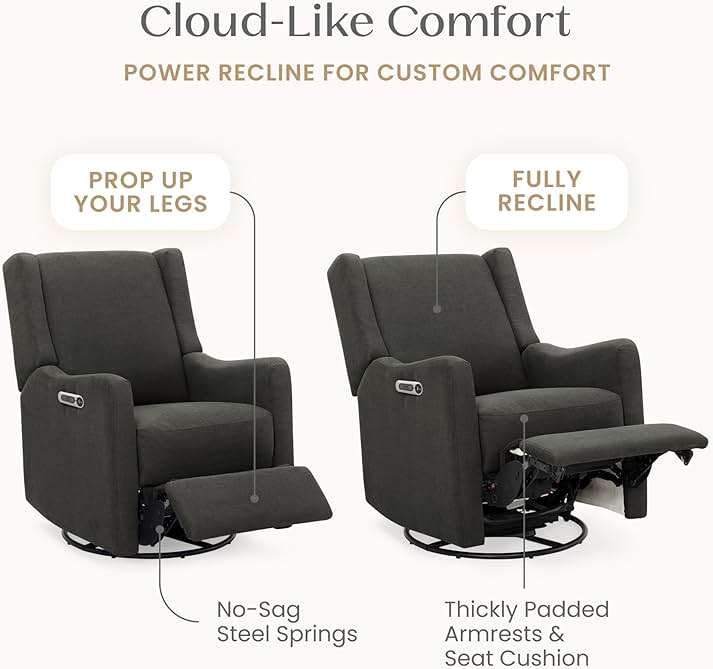 Delta Children Mercer Electronic Power Recliner and Swivel Glider with USB Port in LiveSmart Performance Fabric - Water Repellent & Stain Resistant, Dark Grey - Image 4