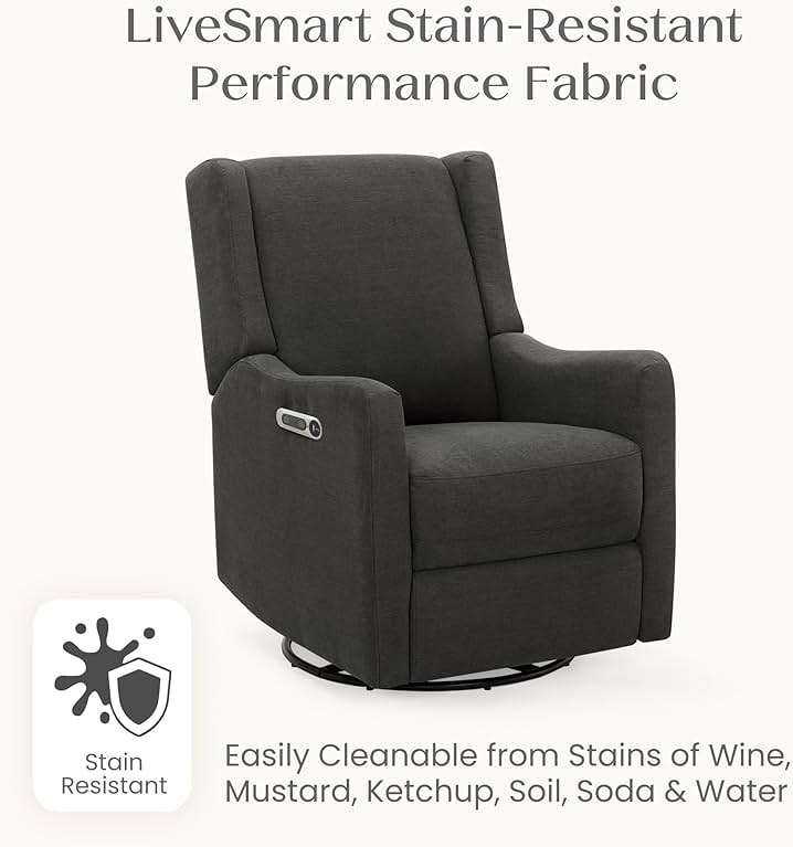 Delta Children Mercer Electronic Power Recliner and Swivel Glider with USB Port in LiveSmart Performance Fabric - Water Repellent & Stain Resistant, Dark Grey - Image 7