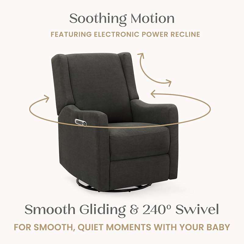 Delta Children Mercer Electronic Power Recliner and Swivel Glider with USB Port in LiveSmart Performance Fabric - Water Repellent & Stain Resistant, Dark Grey - Image 8
