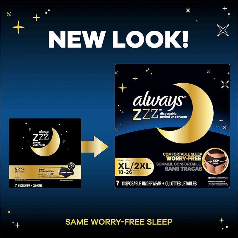 Always ZZZ Overnight Disposable Period Underwear for Women Extra Large/2LX, 360° Coverage for Worry-Free Nights, 14 Count (2 Packs of 7) - Image 2