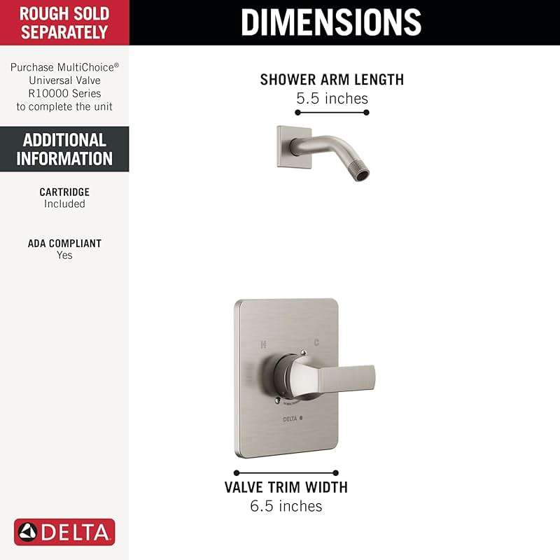 Delta Faucet Velum 14 Series Single-Function Brushed Nickel Shower Valve Trim Kit, Shower Handle, Delta Shower Trim Kit, Stainless T14237-SSLHD (Shower Head and Valve Not Included) - Image 2