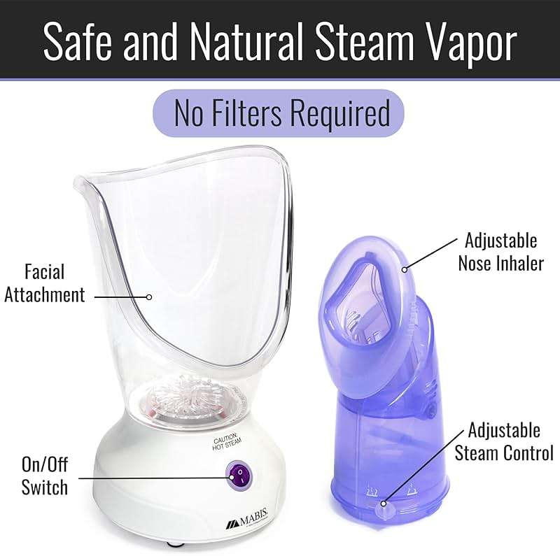 Mabis Steam Inhaler with Adjustable Facial & Nasal Mask (FSA/HSA) - Natural Vapor Inhaler Therapy for Sinus Relief, Skincare, & Pore Cleansing | Plug-in Vaporizer Humidifier - 60ml Liquid Capacity - Image 2