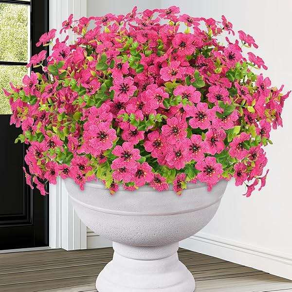 Elyum Artificial Flowers for Outdoors, 18 Bundles Artificial Plants & Flowers Outdoor, UV Resistant Faux Flowers Outdoor Fake Flowers for Outside Porch Window Box Decoration(Rose Red) - Image 1