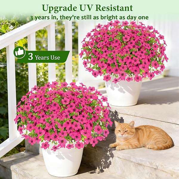 Elyum Artificial Flowers for Outdoors, 18 Bundles Artificial Plants & Flowers Outdoor, UV Resistant Faux Flowers Outdoor Fake Flowers for Outside Porch Window Box Decoration(Rose Red) - Image 3