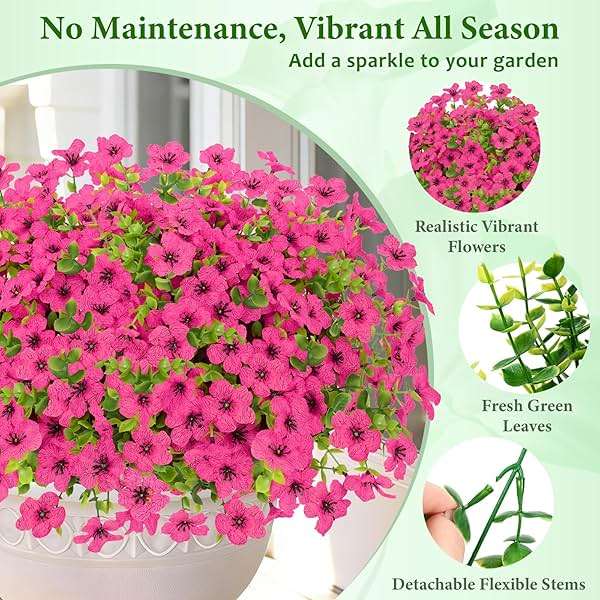 Elyum Artificial Flowers for Outdoors, 18 Bundles Artificial Plants & Flowers Outdoor, UV Resistant Faux Flowers Outdoor Fake Flowers for Outside Porch Window Box Decoration(Rose Red) - Image 4
