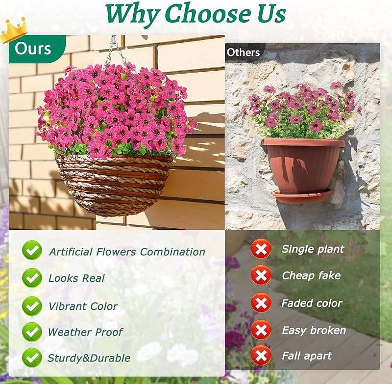 Elyum Artificial Flowers for Outdoors, 18 Bundles Artificial Plants & Flowers Outdoor, UV Resistant Faux Flowers Outdoor Fake Flowers for Outside Porch Window Box Decoration(Rose Red) - Image 6