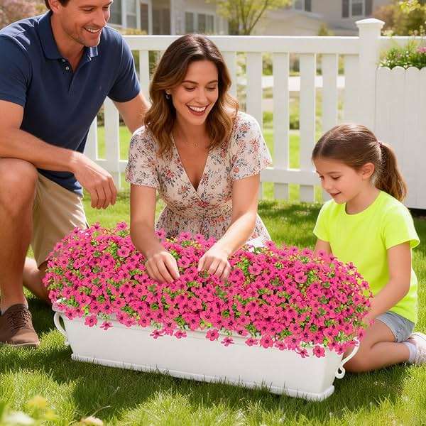 Elyum Artificial Flowers for Outdoors, 18 Bundles Artificial Plants & Flowers Outdoor, UV Resistant Faux Flowers Outdoor Fake Flowers for Outside Porch Window Box Decoration(Rose Red) - Image 7