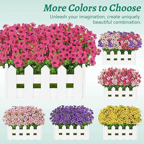 Elyum Artificial Flowers for Outdoors, 18 Bundles Artificial Plants & Flowers Outdoor, UV Resistant Faux Flowers Outdoor Fake Flowers for Outside Porch Window Box Decoration(Rose Red) - Image 9