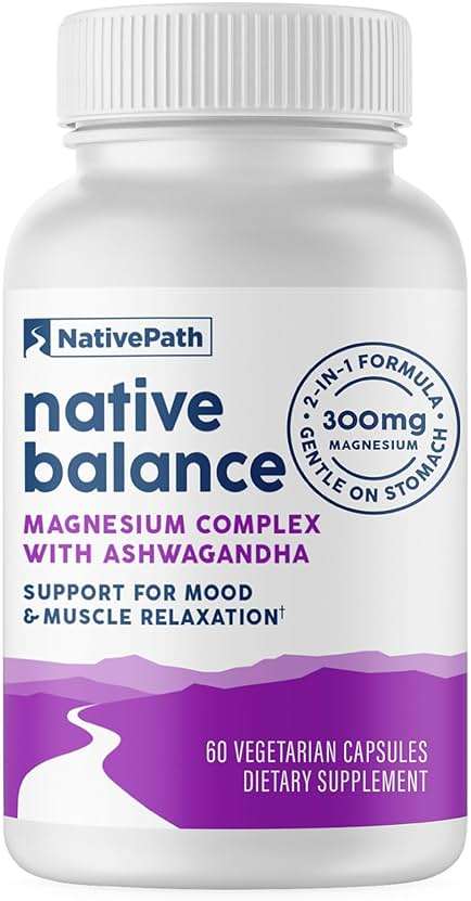 NativePath Native Balance Magnesium Supplement with Ashwagandha - High Absorption Aquamin Ocean-Sourced Formula - 60 Capsules - Image 1