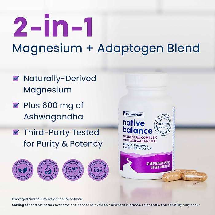 NativePath Native Balance Magnesium Supplement with Ashwagandha - High Absorption Aquamin Ocean-Sourced Formula - 60 Capsules - Image 3