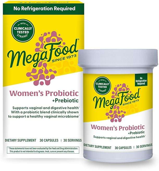 MegaFood Womens Probiotic + Prebiotic - Gluten-Free Prebiotics and Probiotics for Women, Supports Digestive Health & Regularity, Vaginal Probiotics for Healthy pH Levels, Vegetarian - 30 Capsules - Image 1