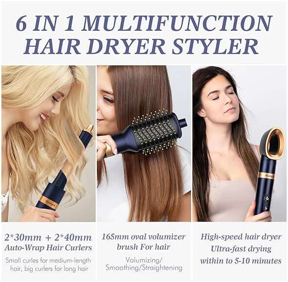 Homdigrk 6 in 1 Professional Hot Air Styler,Powerful Hair Dryer for Fast Drying, Smoothing & Volumizing, No Heat Damage, Professional Blowout Tool with Travel Case - Prussian Blue - Image 4