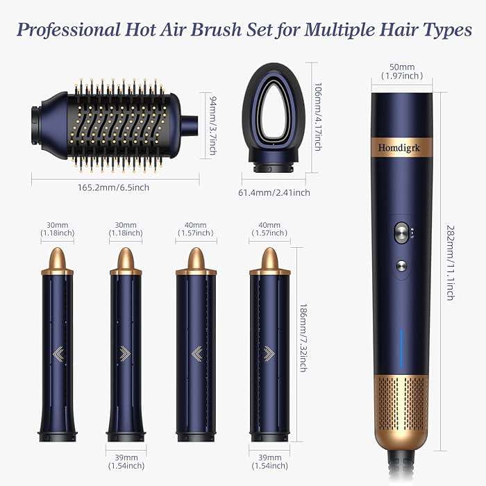 Homdigrk 6 in 1 Professional Hot Air Styler,Powerful Hair Dryer for Fast Drying, Smoothing & Volumizing, No Heat Damage, Professional Blowout Tool with Travel Case - Prussian Blue - Image 7