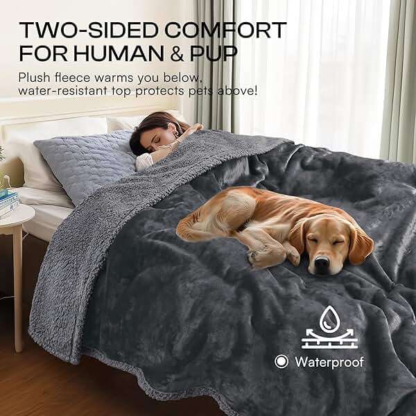 Luciphia Waterproof Pet Blankets, Liquid Pee Proof Dog Blanket for Sofa Bed Couch, Reversible Sherpa Fleece Furniture Protector Cover for Small Medium Large Dogs Cats, Dark Gray King Size(100" x 85") - Image 5