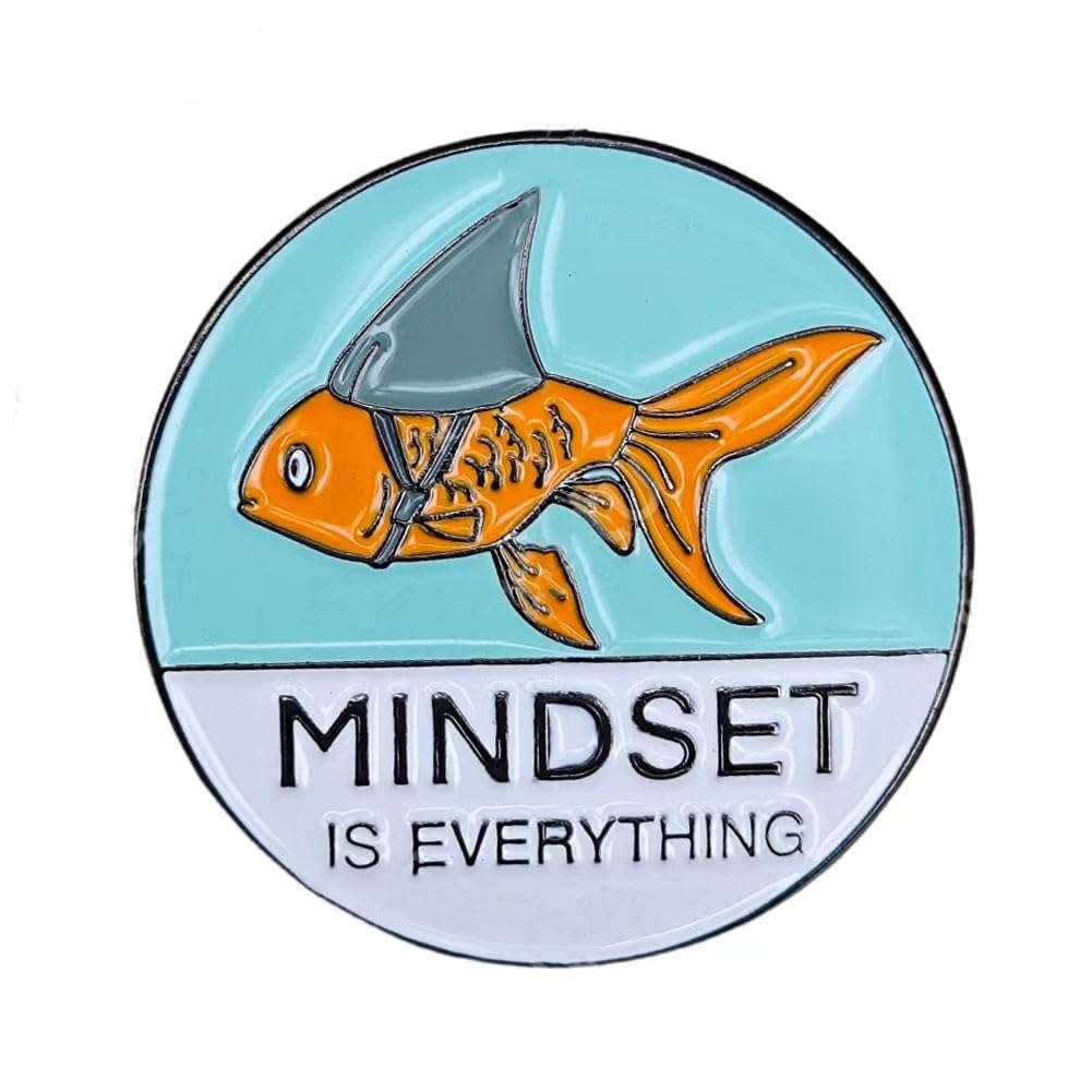 Ficsowy Shark Goldfish Carp Enamel Pin Mindset Is Everything Brooch Pin Badge for Men and Women - Image 1