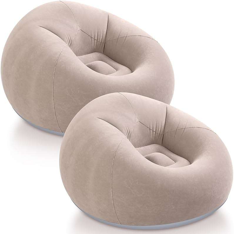 Realspring Inflatable Bean Bag Chairs Outdoor Blow up Camping Chairs Inflatable Lazy Sofa Folding Portable Bean Bag Loungers Couch(Coffee,2 Pcs) - Image 1