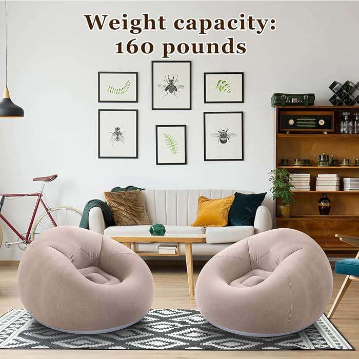 Realspring Inflatable Bean Bag Chairs Outdoor Blow up Camping Chairs Inflatable Lazy Sofa Folding Portable Bean Bag Loungers Couch(Coffee,2 Pcs) - Image 2