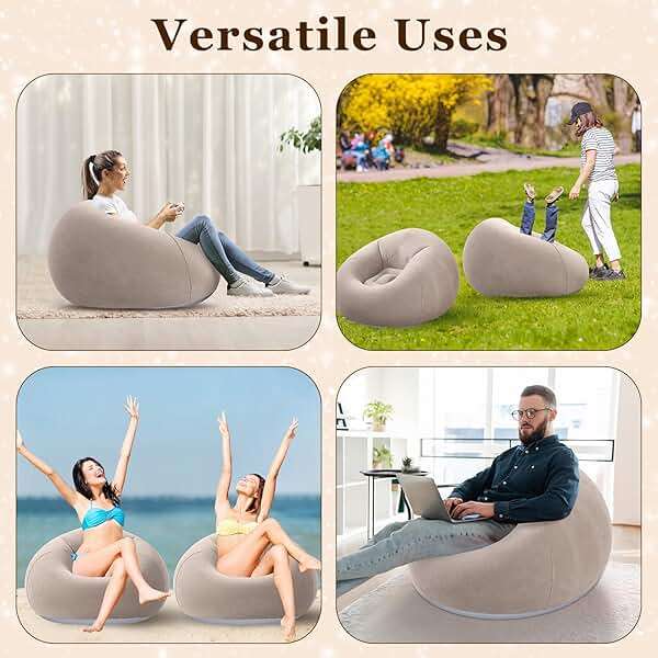 Realspring Inflatable Bean Bag Chairs Outdoor Blow up Camping Chairs Inflatable Lazy Sofa Folding Portable Bean Bag Loungers Couch(Coffee,2 Pcs) - Image 7