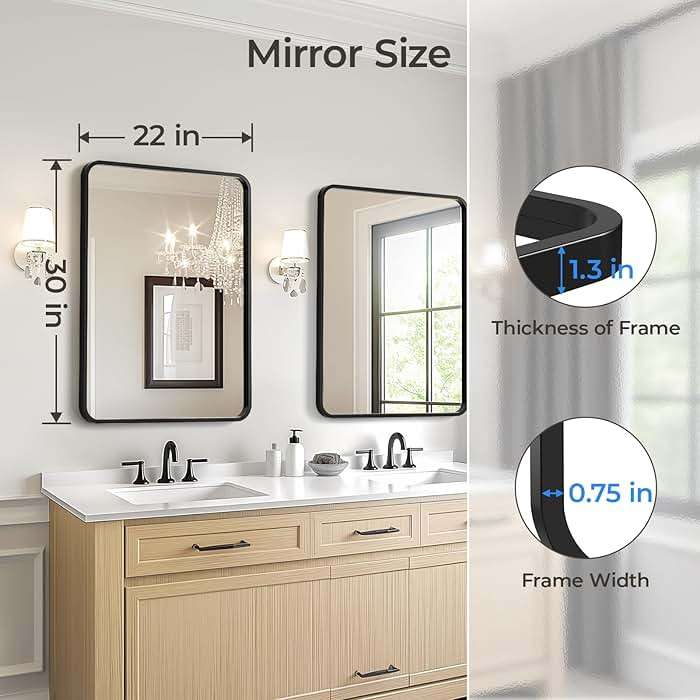 USHOWER 2-Pack Black Bathroom Mirrors Over Sink 22 x 30 Inch, Metal Frame Rectangle Mirror, Modern Farmhouse Vanity Mirror, Wall Mounted for Bedroom, Living Room, Entryway Remodel & Upgrade - Image 2