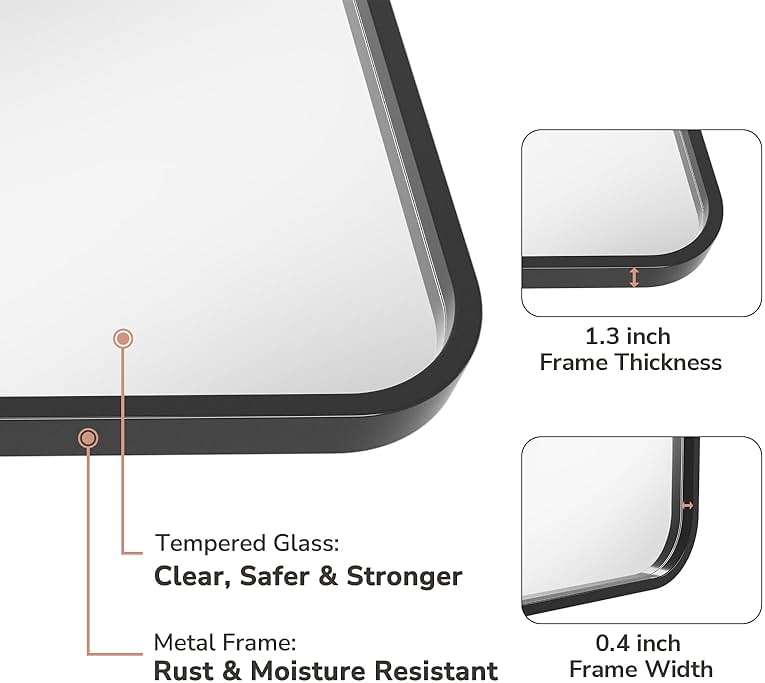 USHOWER 2-Pack Black Bathroom Mirrors Over Sink 22 x 30 Inch, Metal Frame Rectangle Mirror, Modern Farmhouse Vanity Mirror, Wall Mounted for Bedroom, Living Room, Entryway Remodel & Upgrade - Image 4