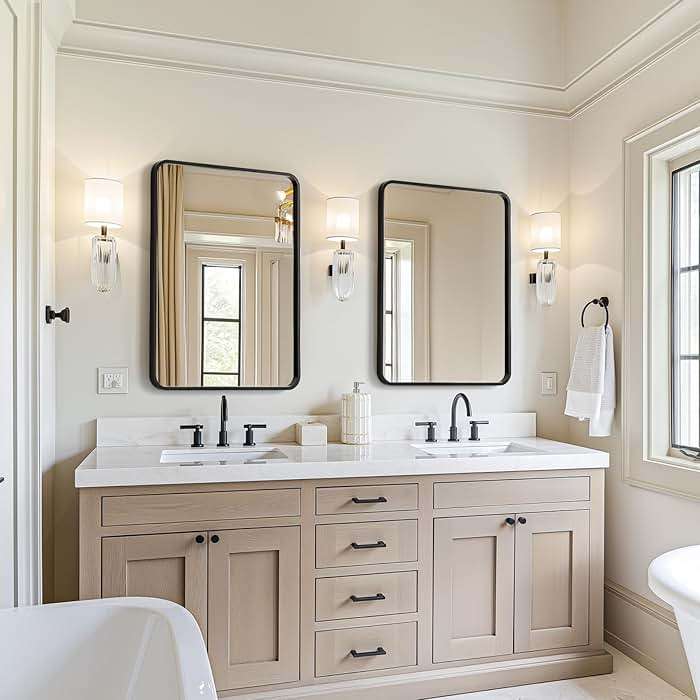 USHOWER 2-Pack Black Bathroom Mirrors Over Sink 22 x 30 Inch, Metal Frame Rectangle Mirror, Modern Farmhouse Vanity Mirror, Wall Mounted for Bedroom, Living Room, Entryway Remodel & Upgrade - Image 7