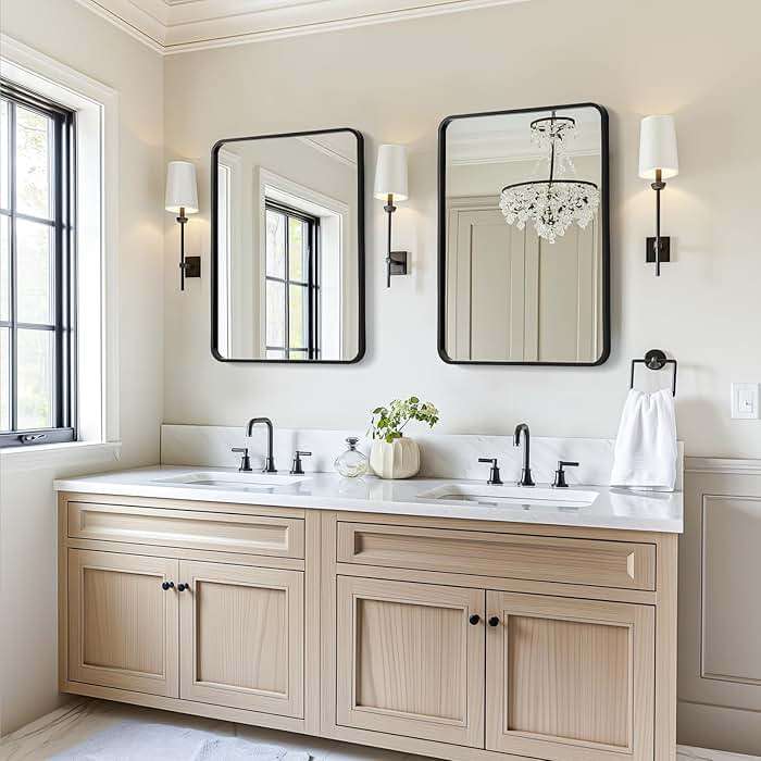 USHOWER 2-Pack Black Bathroom Mirrors Over Sink 22 x 30 Inch, Metal Frame Rectangle Mirror, Modern Farmhouse Vanity Mirror, Wall Mounted for Bedroom, Living Room, Entryway Remodel & Upgrade - Image 8