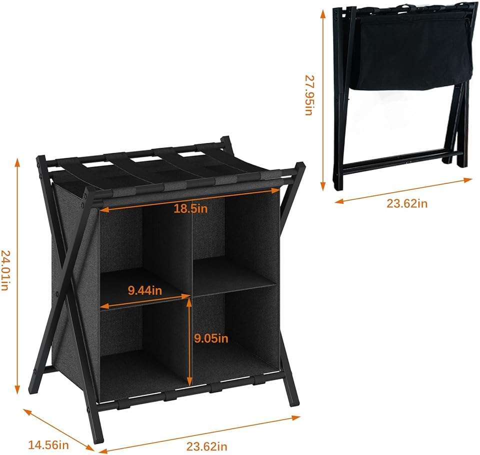 aboxoo Luggage Rack with storage, Guest Room Folding Suitcase Stands, Holds up to 120 lb, Space Saving Suitcase Holders for guest room, Bedroom Hotel, Black - Image 2