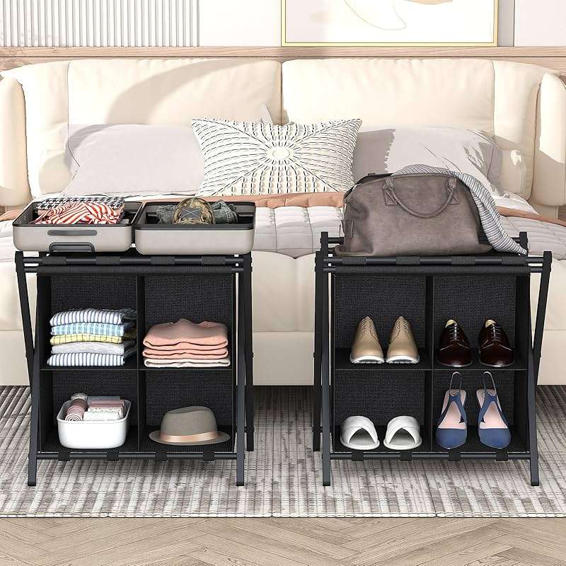 aboxoo Luggage Rack with storage, Guest Room Folding Suitcase Stands, Holds up to 120 lb, Space Saving Suitcase Holders for guest room, Bedroom Hotel, Black - Image 3