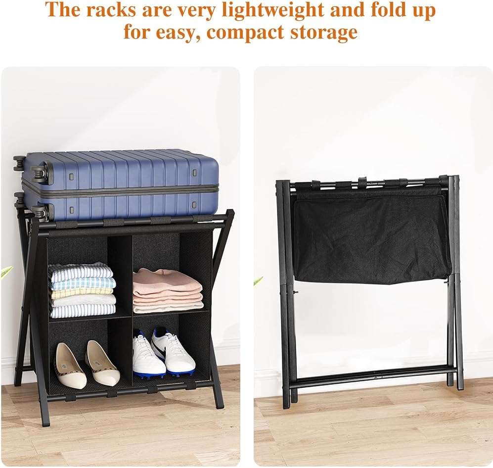 aboxoo Luggage Rack with storage, Guest Room Folding Suitcase Stands, Holds up to 120 lb, Space Saving Suitcase Holders for guest room, Bedroom Hotel, Black - Image 5