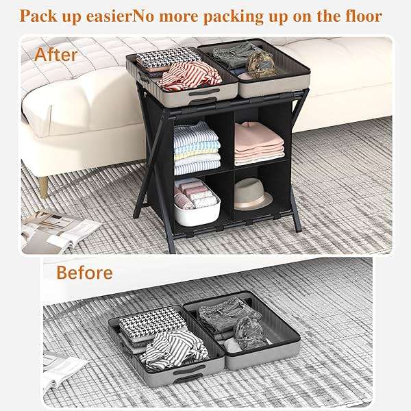 aboxoo Luggage Rack with storage, Guest Room Folding Suitcase Stands, Holds up to 120 lb, Space Saving Suitcase Holders for guest room, Bedroom Hotel, Black - Image 8