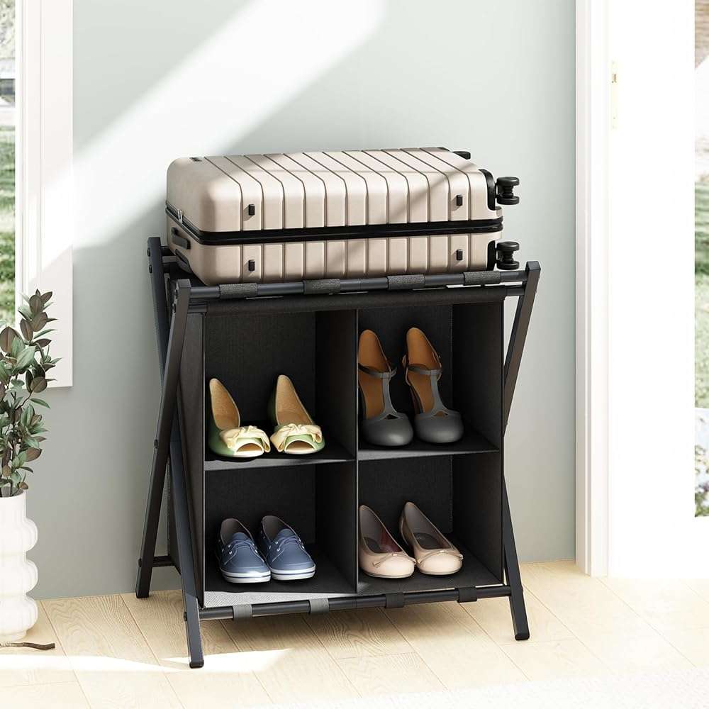 aboxoo Luggage Rack with storage, Guest Room Folding Suitcase Stands, Holds up to 120 lb, Space Saving Suitcase Holders for guest room, Bedroom Hotel, Black - Image 9